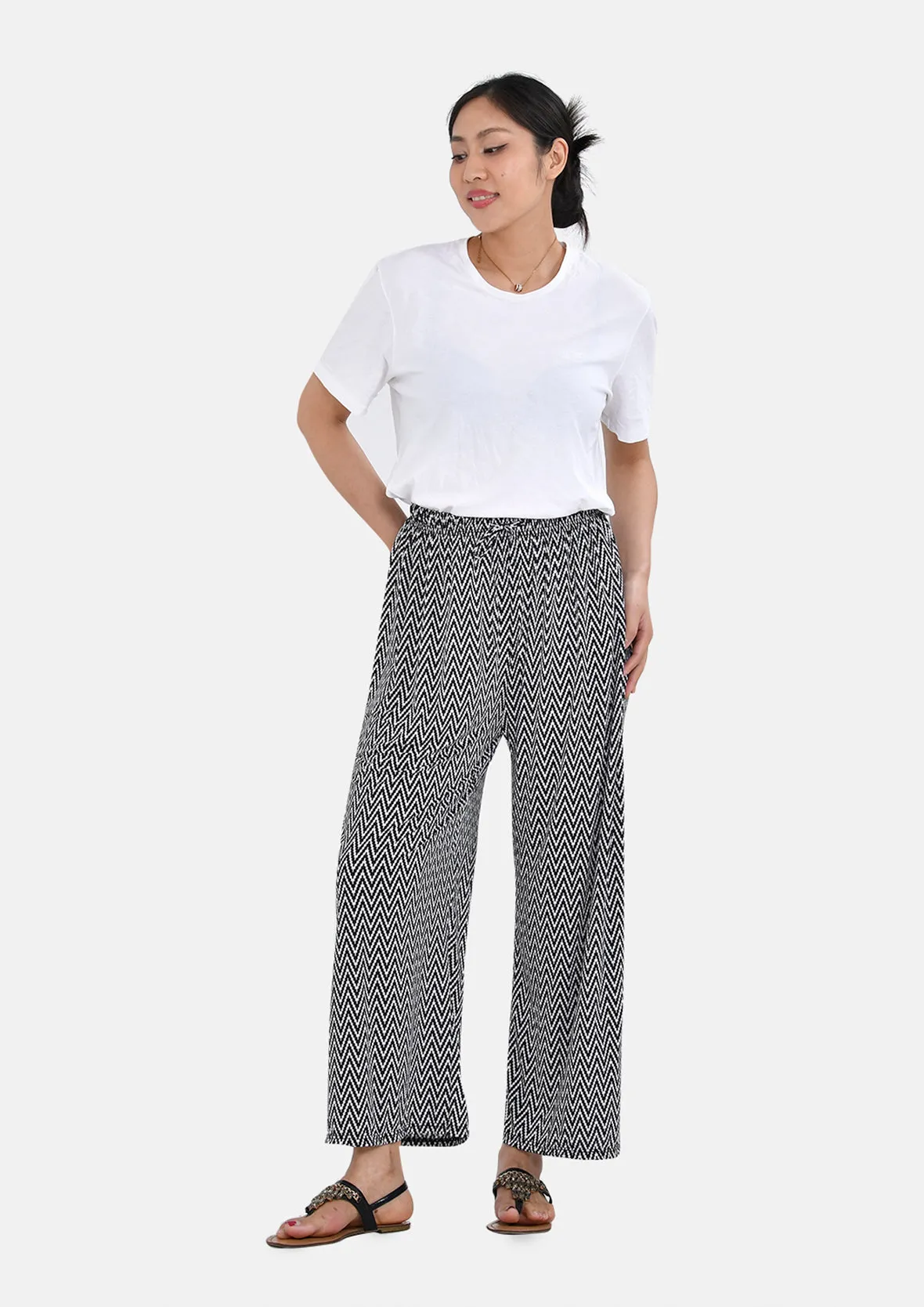 Wide Leg Trousers With Elasticated Waist