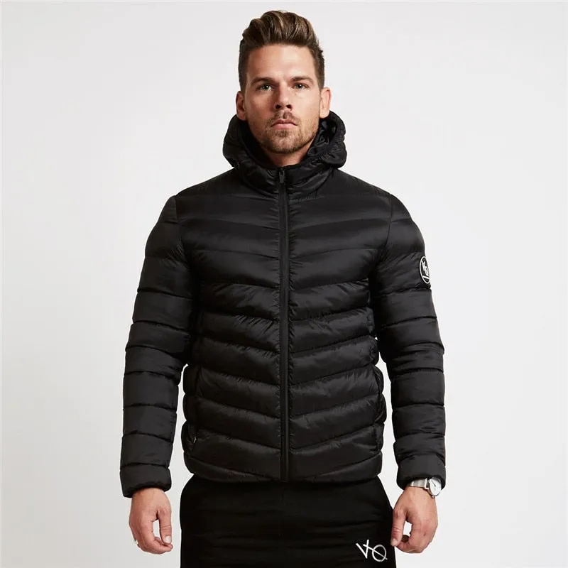 Winter Puffer Jacket Men Hooded Long Sleeve Plus Size Sporty Gym