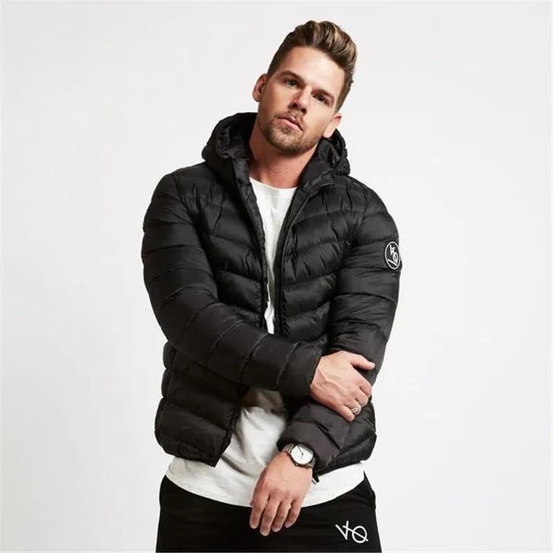 Winter Puffer Jacket Men Hooded Long Sleeve Plus Size Sporty Gym