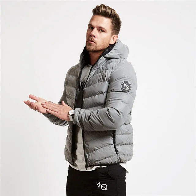 Winter Puffer Jacket Men Hooded Long Sleeve Plus Size Sporty Gym