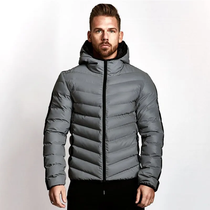 Winter Puffer Jacket Men Hooded Long Sleeve Plus Size Sporty Gym