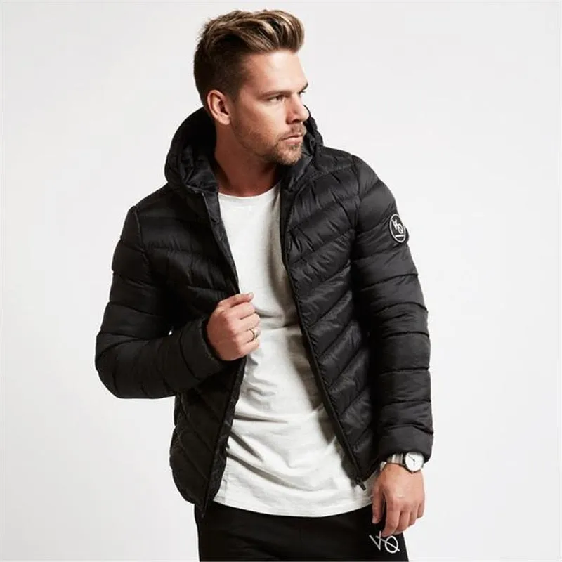 Winter Puffer Jacket Men Hooded Long Sleeve Plus Size Sporty Gym