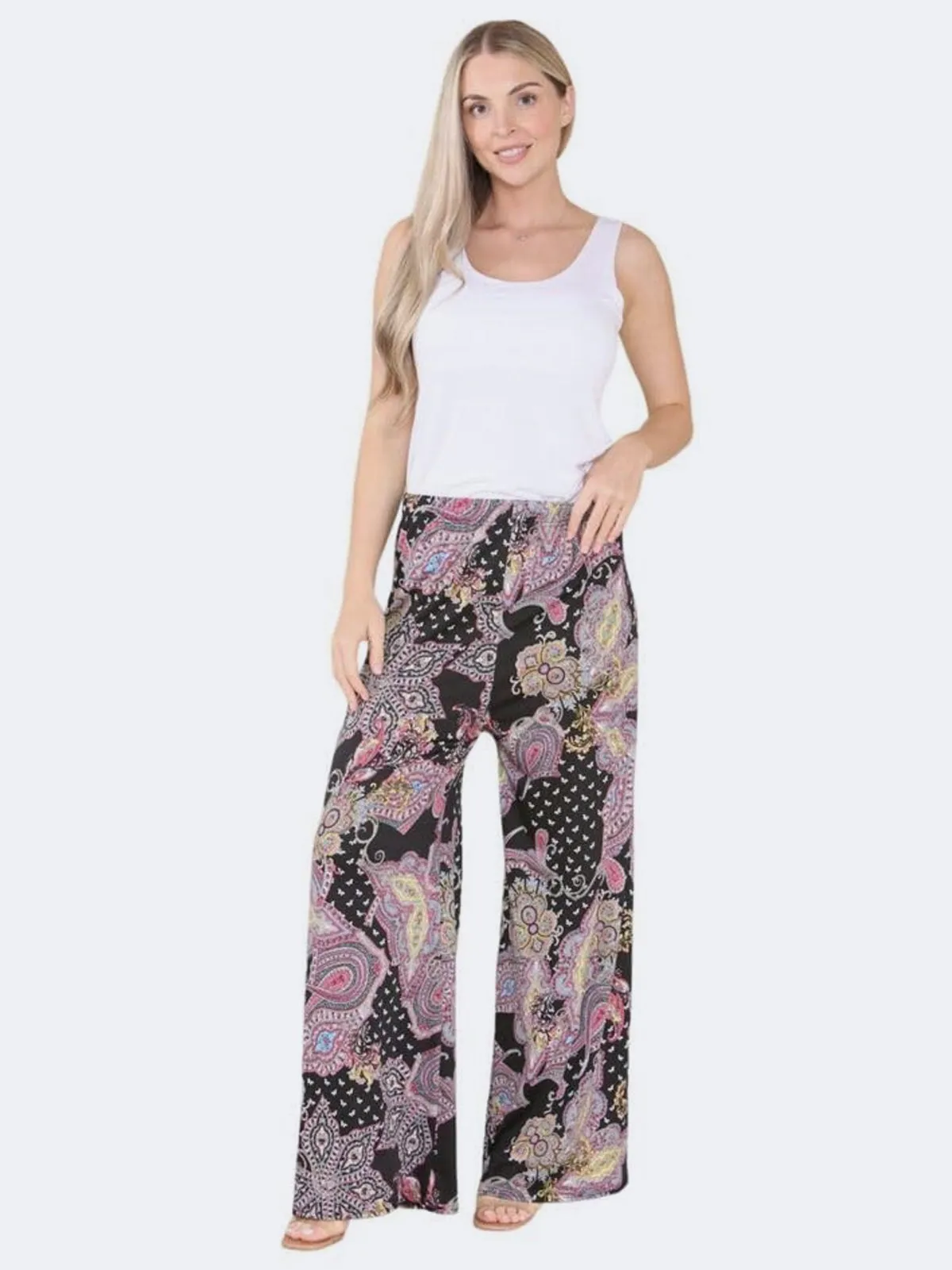 Women's Floral Paisley Print Wide Leg Palazzo Trousers