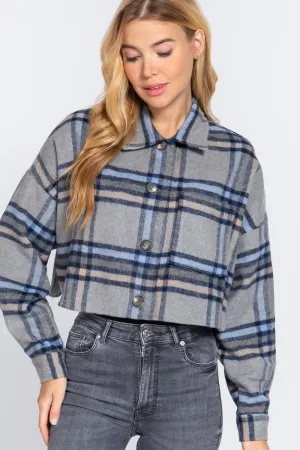 Wool Plaid Oversized Crop Shacket