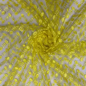 Yellow Floral Embrodiery Net Fabric